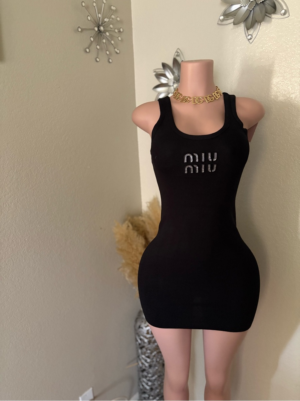 Miu Miu Black Logo Mini Tank Dress